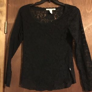 Black shear lace long sleeve shirt